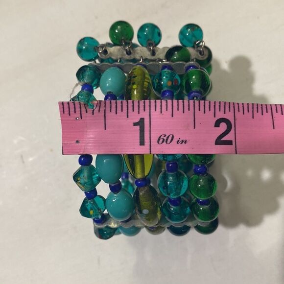 Multilayered Wire Blue and Green Glass Bracelet - Picture 12 of 12